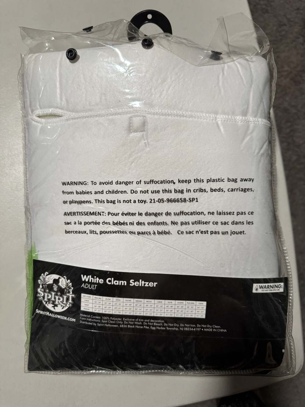 Spirit Halloween White Clam Seltzer Adult Foam Costume Size One Size - Picture 3 of 4